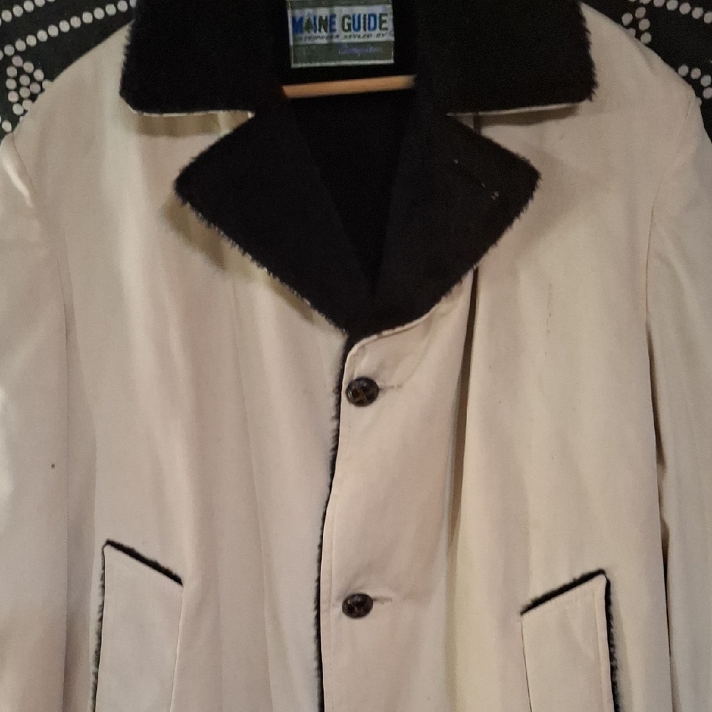 Elegant Cream and Black Trench Coat
